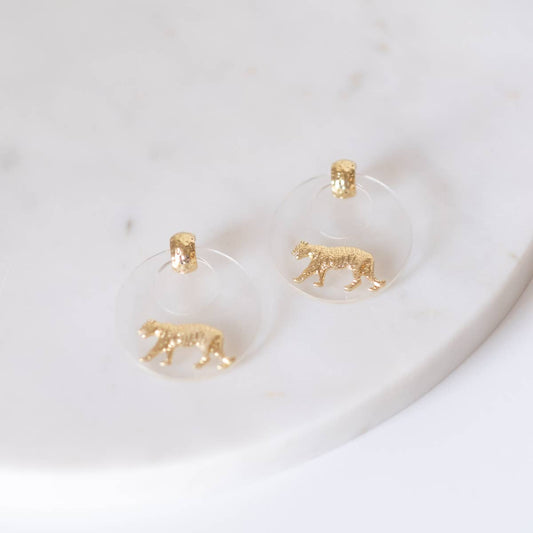 Easy Tiger Hoop Earrings   Gold/Clear   1.5"