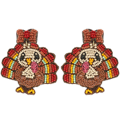 Thanksgiving Turkey Seed Bead Post Earrings