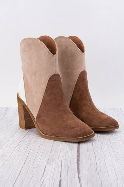 SQUARE-TOE COLOR BLOCK ANKLE BOOTS