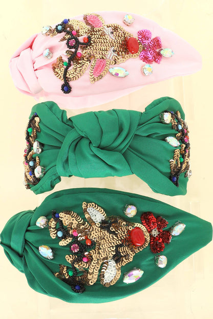 Christmas Jeweled Reindeer Top Knotted Headband